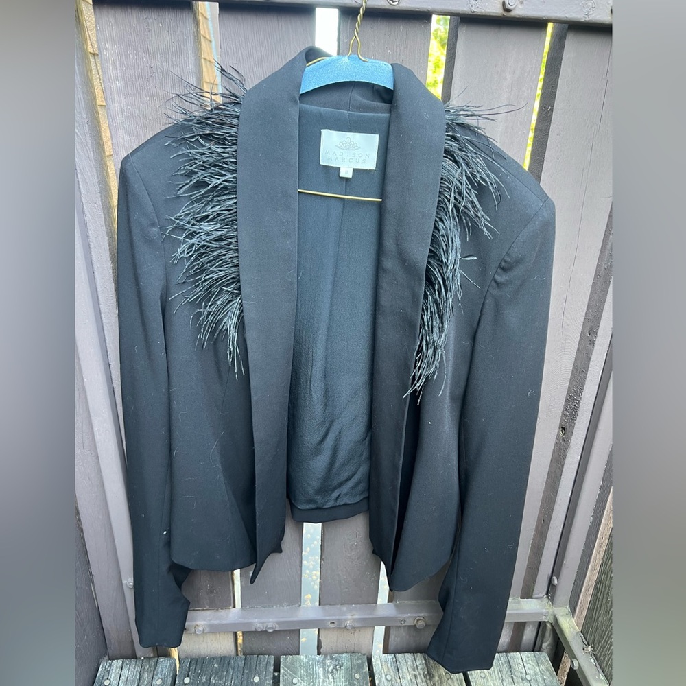 Madison Marcus black feather blazer size m